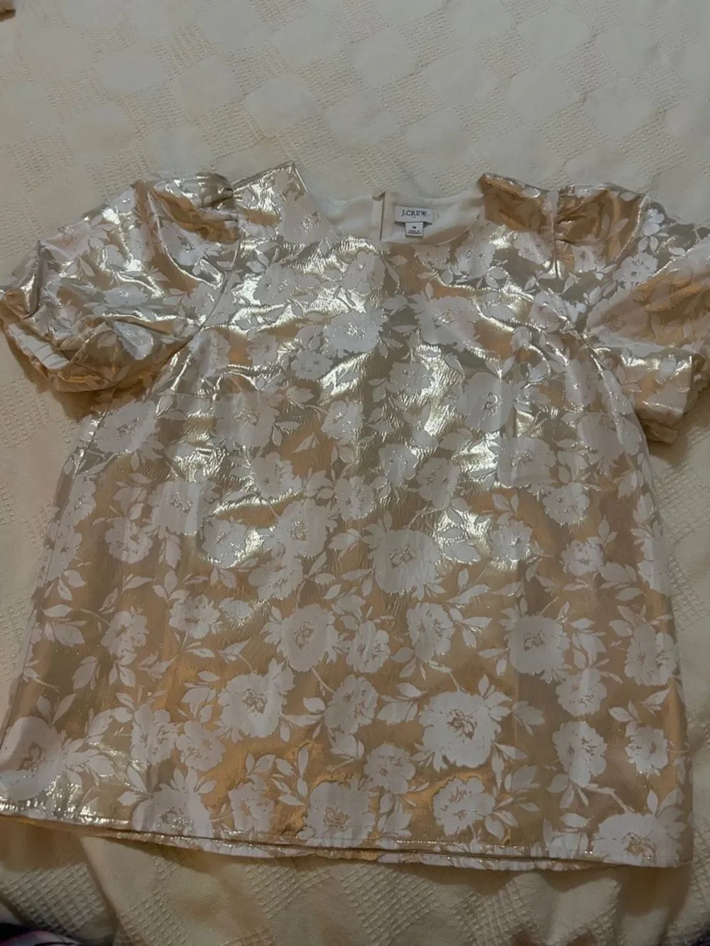 J. Crew Cream gold Jacquard puff-sleeve top Puff-Sleeve Blouse